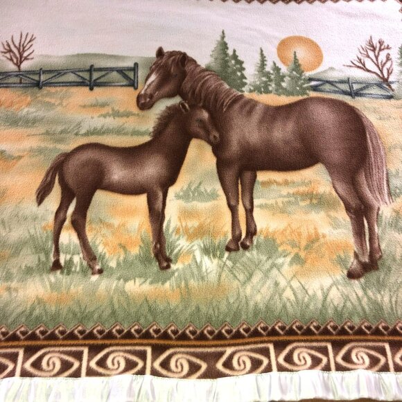 VTG SATIN TRIM HORSE BLANKET HAND SEWN TRIM BUTTONS DOUBLE SIDED 63" X 49" RANCH - Picture 3 of 3